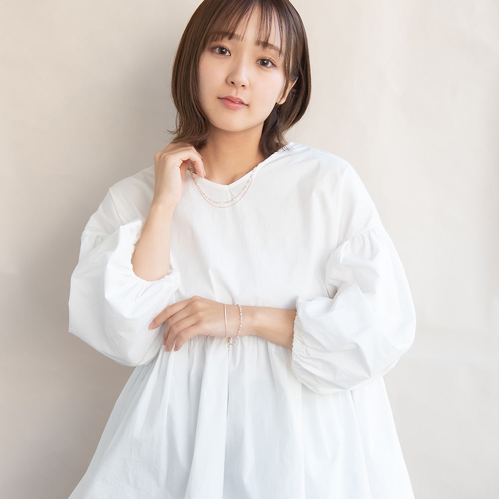 ブレスレット ニッケルフリー ロゼシルバー キュービックジルコニア メタル パール ドット スネークチェーン 2連 スライドボール チェーンブレスレット