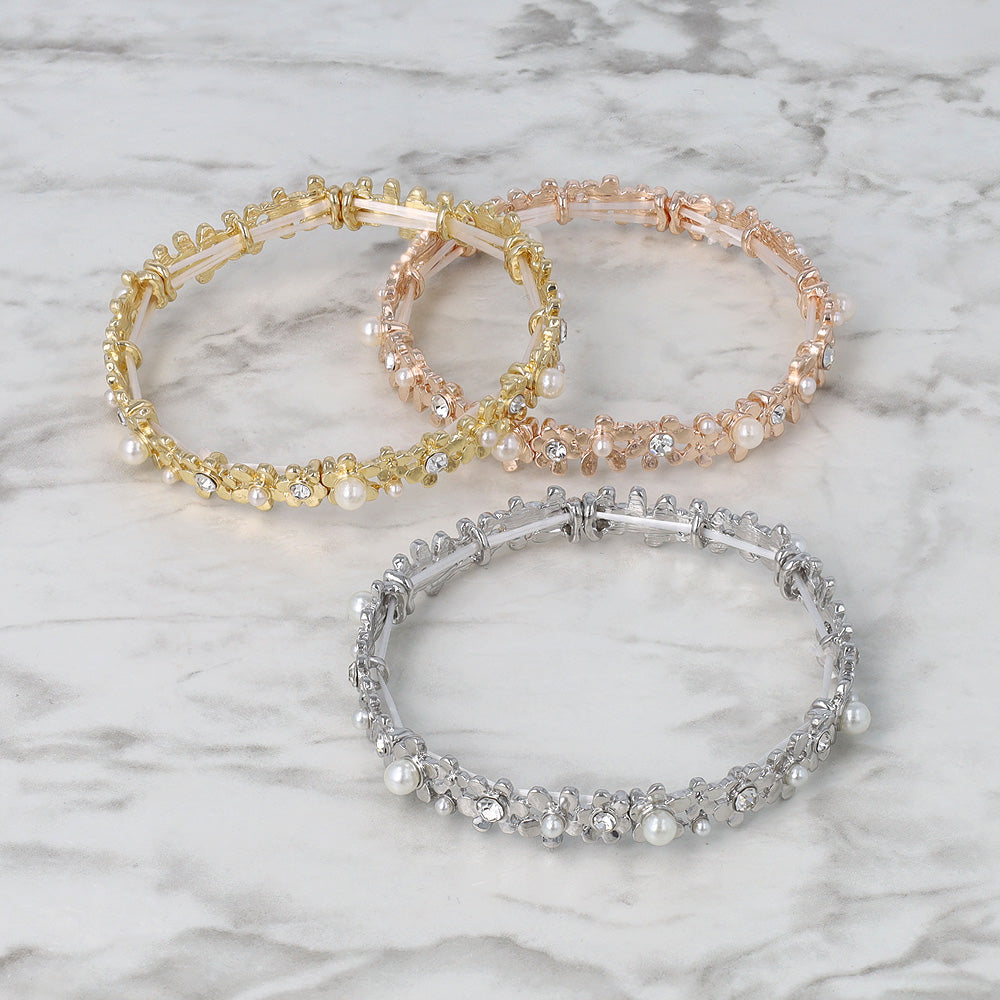 【限定品】ému Silent tulle パール ブレスレット ブレスレット ニッケルフリー メタル フラワー パール ストーン ゴム