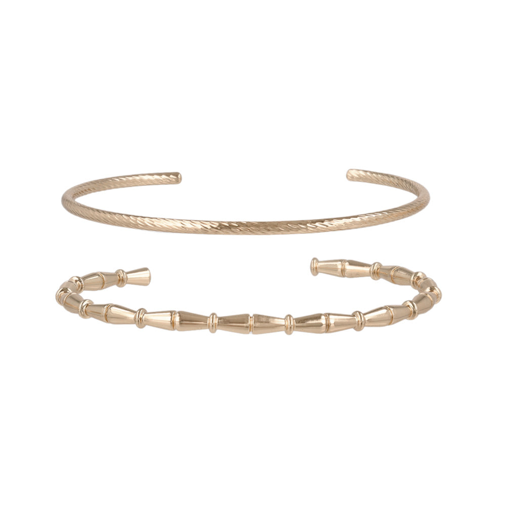 ブレスレット set half bangle ニッケルフリー メタル ロープ バンブー 2本セット スリム ハーフバングル