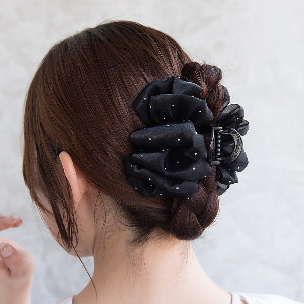 ヘアクリップ フリル リボン シアー ドット バンスクリップ