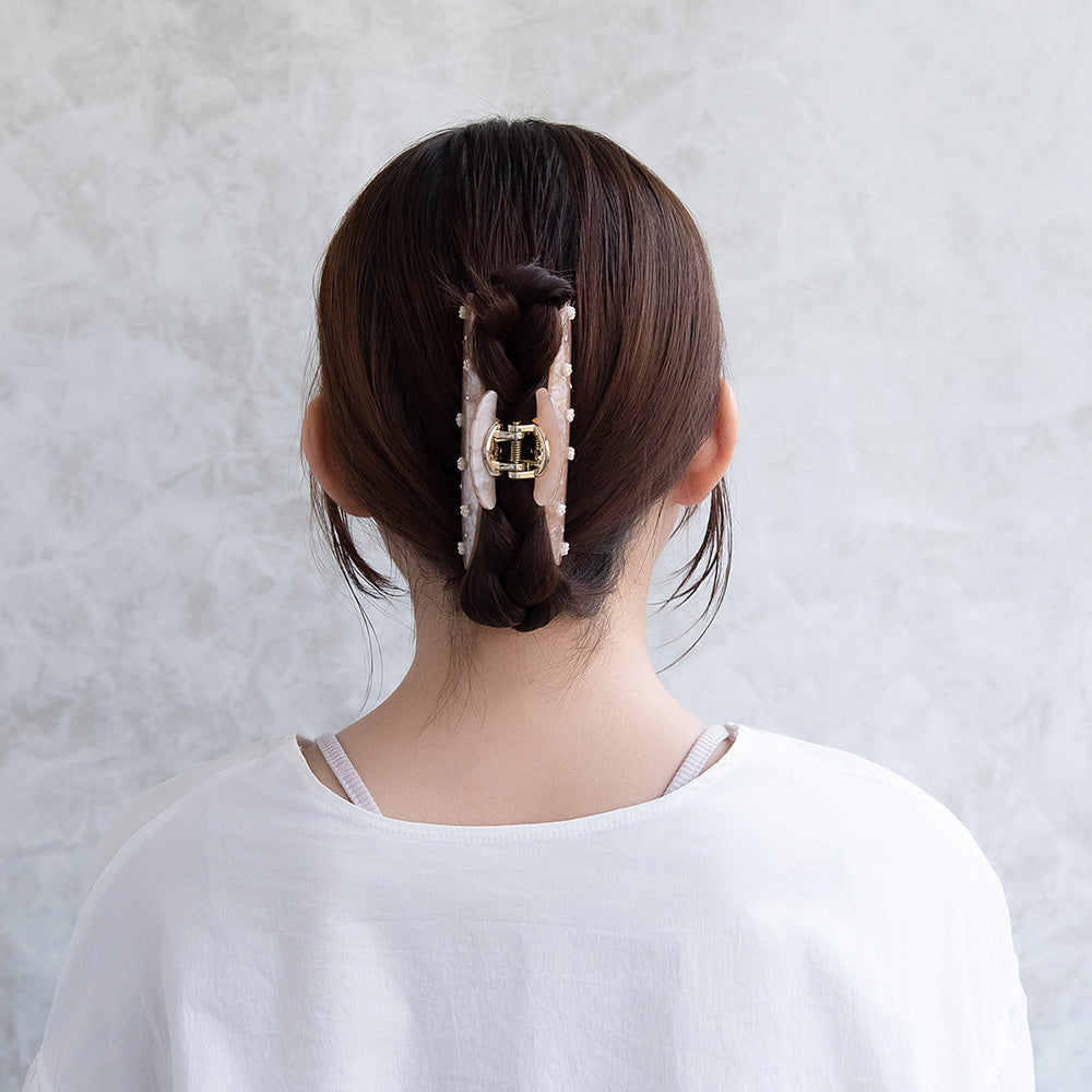 ヘアクリップ ニッケルフリー マーブル カラー フラワー ストーン バンスクリップ