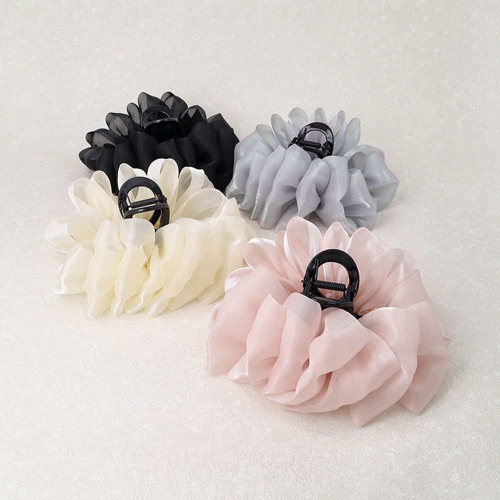 ヘアクリップ ニッケルフリー シフォン 立体 フリル ボリューム バンス
