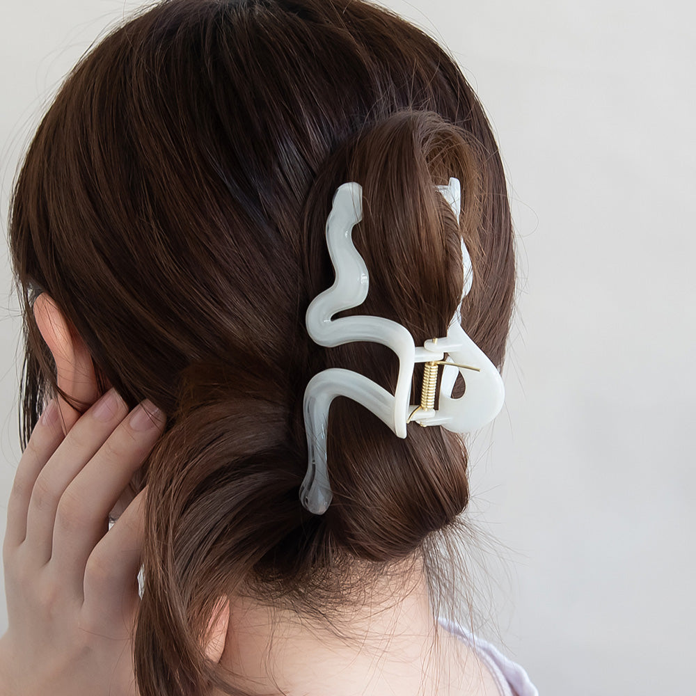 ヘアクリップ ウェーブ マーブル パステル ライン バンスクリップ