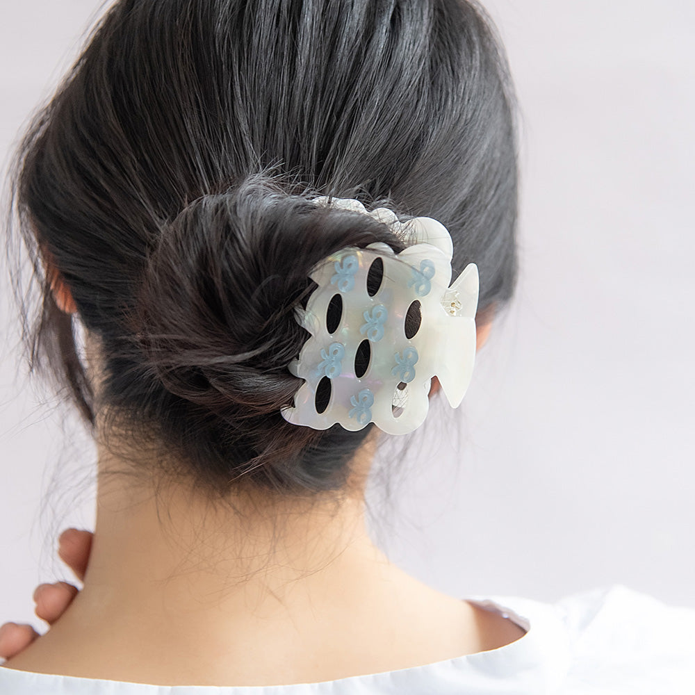 バンスクリップ リボン マーブル カラー ヘアクリップ