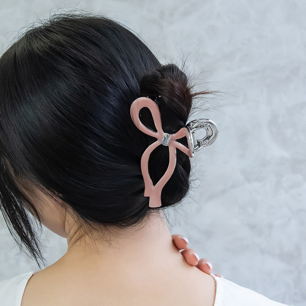 ヘアクリップ リボン マーブル カラー バンスクリップ