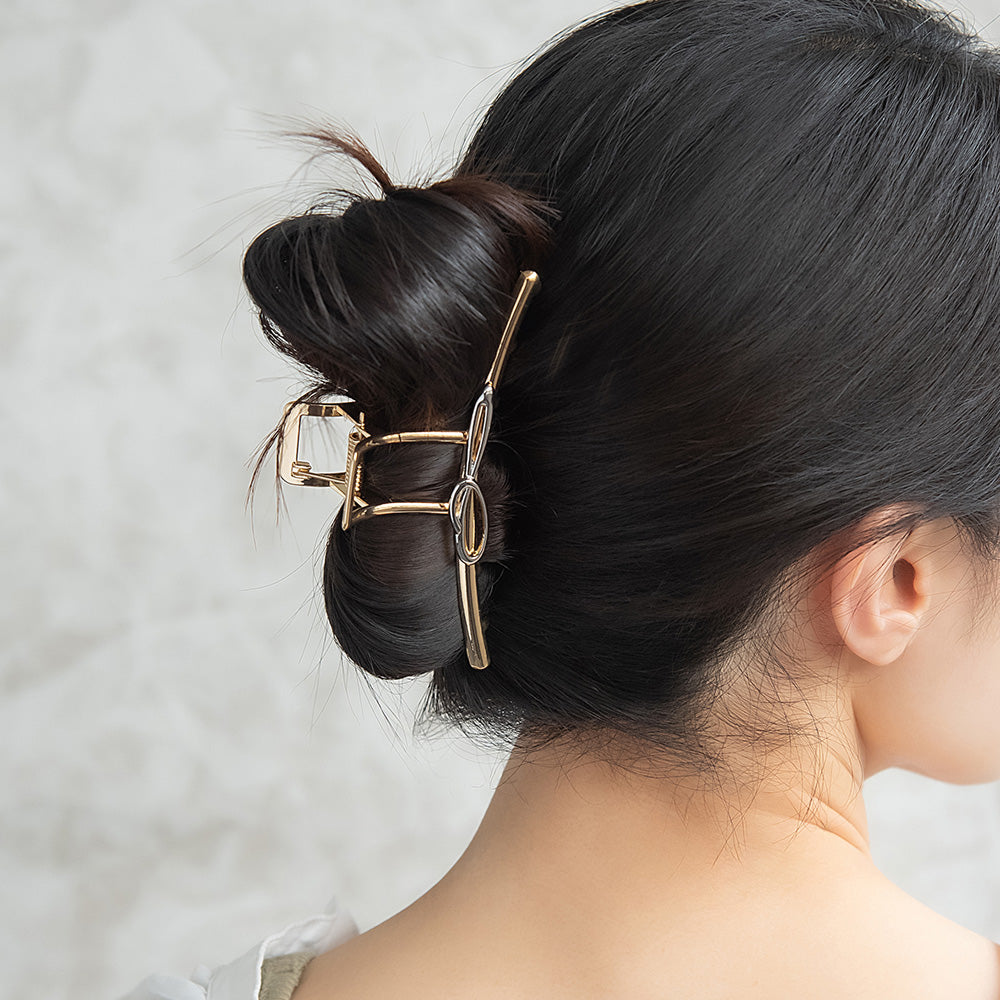 ヘアクリップ メタル フレーム スクエア カーブ ライン ループ コンビカラー バンスクリップ