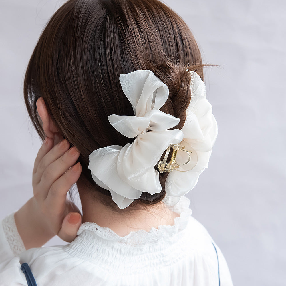 ヘアクリップ フリル シアー シマー カラー バンスクリップ