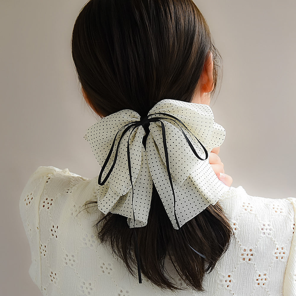 ヘアクリップ リボン ドット モノトーン カラー バンスクリップ