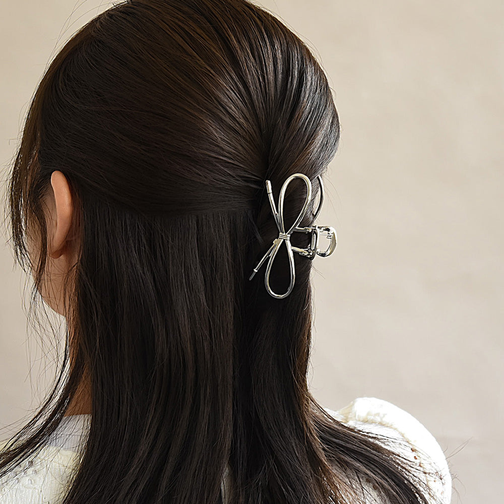 ヘアクリップ メタル リボン フレーム バンスクリップ