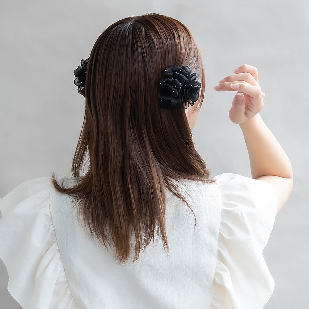 ヘアクリップ NOUVE. シアー フリル ドット 2個セット ミニ バンスクリップ