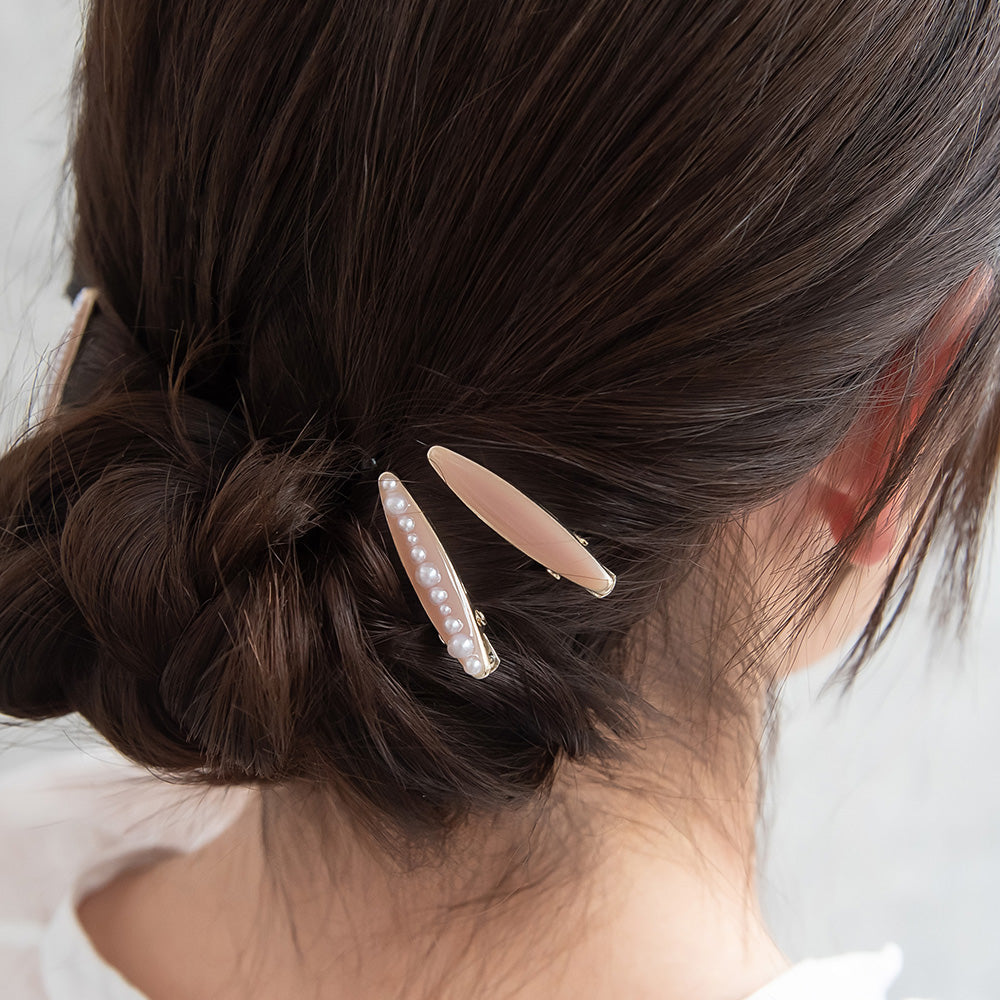 ヘアクリップ NOUVE. オーバル パール カラー 3個セット ミニ サイドクリップ