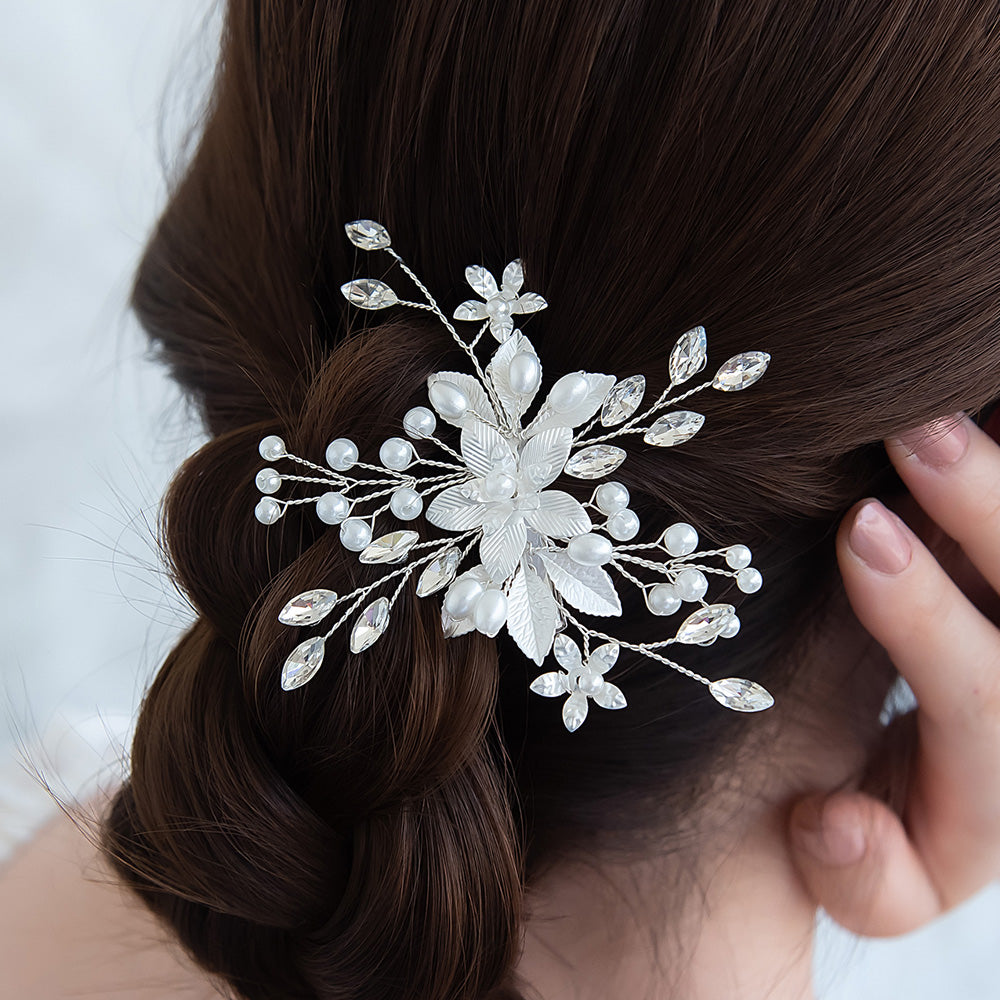 Classy ヘアクリップ メタル フラワー プラパール ワイヤー ストーン
