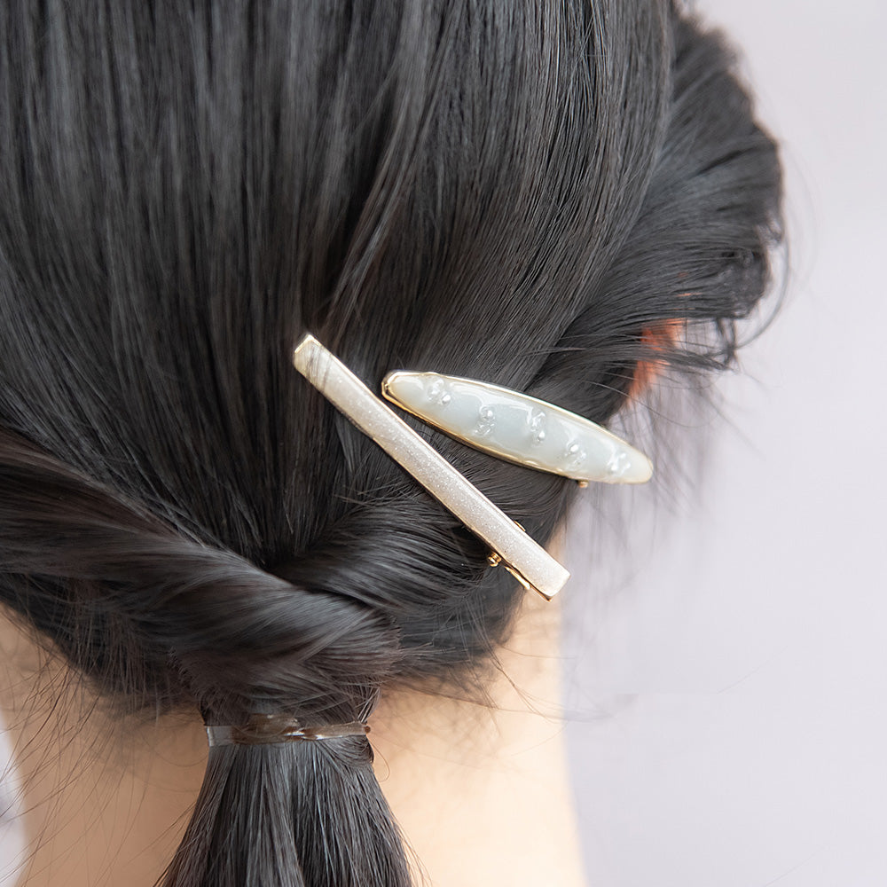 ヘアクリップ Jewel epo ストーン パール マーブルカラー 2個セット サイドクリップ