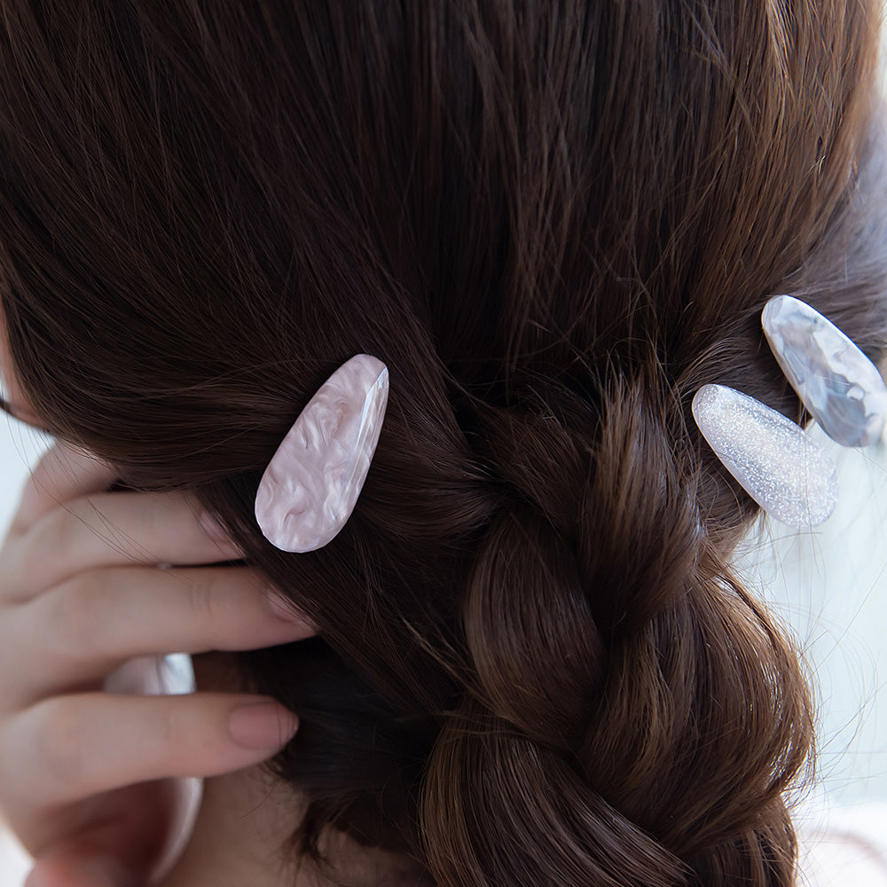 ヘアクリップ ニッケルフリー ラメ マーブル カラー 3個セット ミニ サイドクリップ