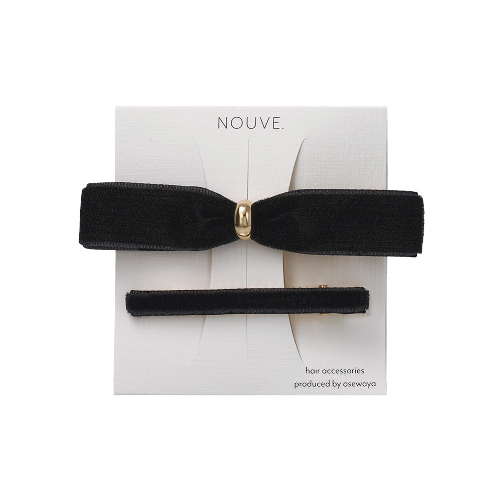 ヘアクリップ NOUVE. ニッケルフリー ベロア リボン 2個セット