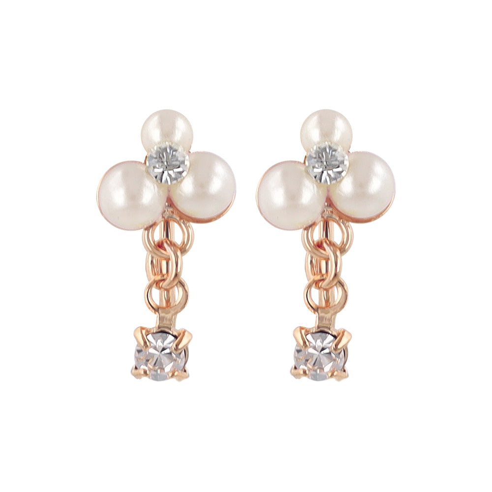 イヤリング ニッケルフリー ミニ トリプル パール ストーン 下がり ネジバネ式イヤリング