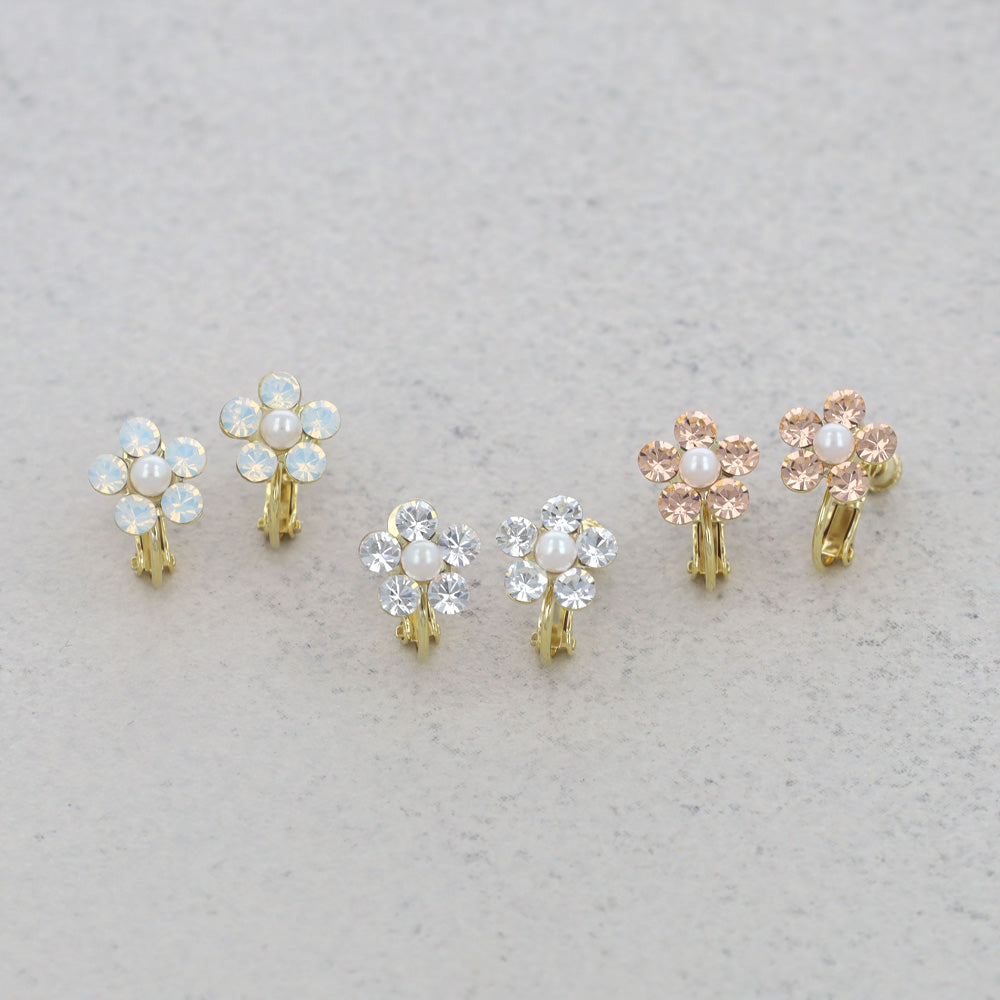 イヤリング ニッケルフリー フラワー カラー ストーン パール ネジバネ