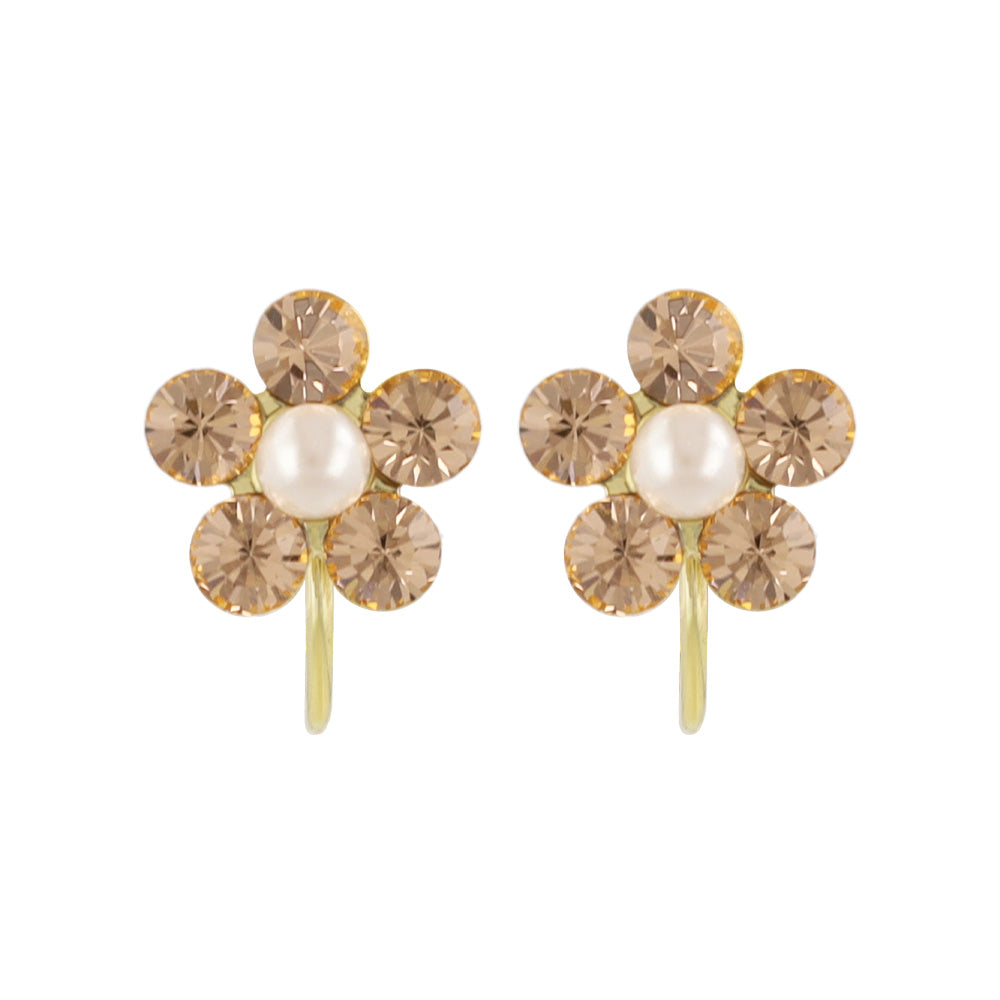 イヤリング ニッケルフリー フラワー カラー ストーン パール ネジバネ式イヤリング