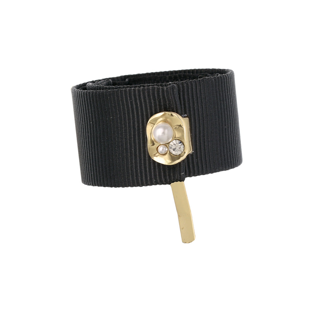 ヘアカフ クラップカフ スリムタイプ グログラン リボン メタル ビジュー