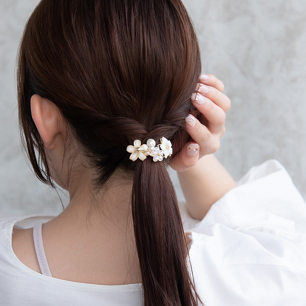 ヘアカフ トリプル フラワー オーロラ カラー パール