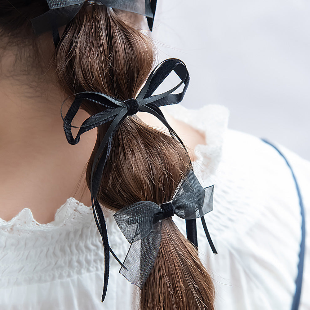 ヘアカフ ヘアクリップ ベロア シアー リボン 4個セット マルチセットカフ