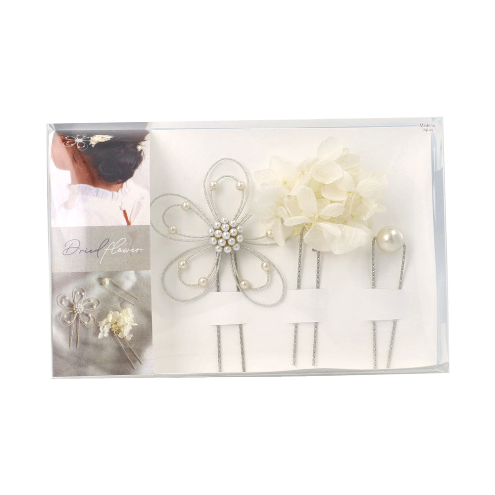 ヘアピン ドライフラワー 水引 フラワー パール 3個セット Uピン