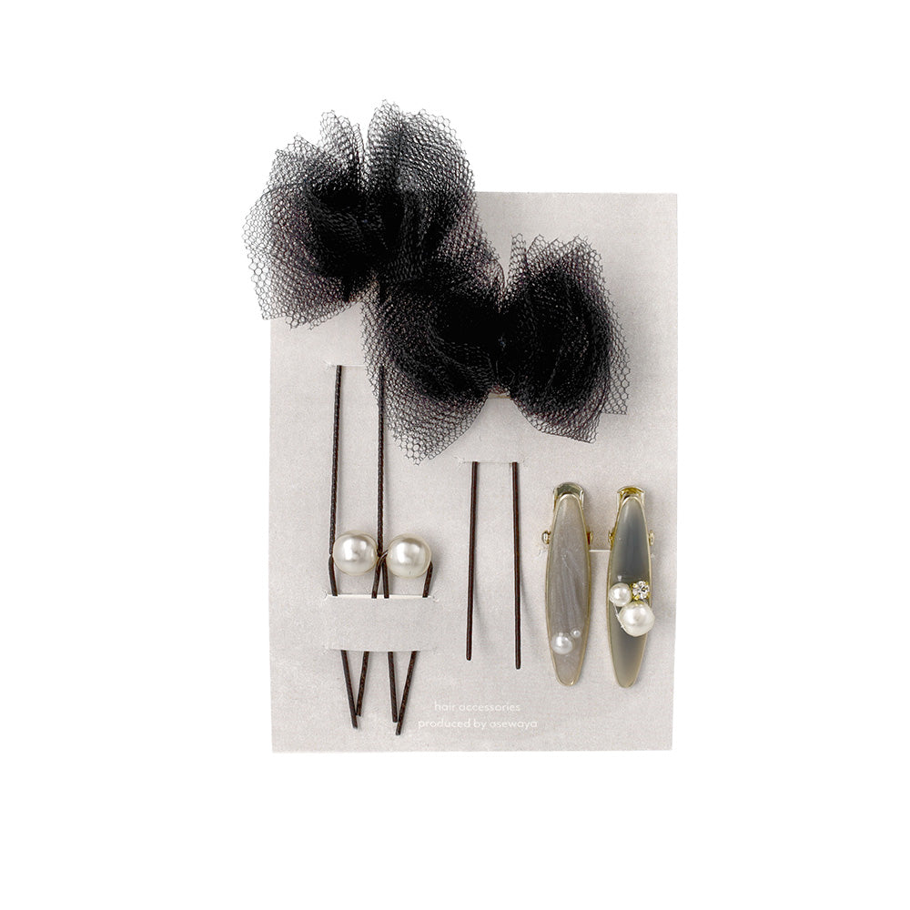 ヘアアレンジセット 6個セット(リボンUピン/パールUピン/ミニクリップ)