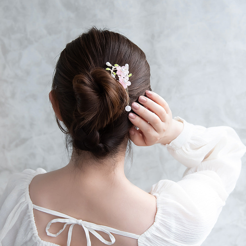 コーム hair stick フラワー パール チェーン 下がり ワイヤーコーム ヘアコーム
