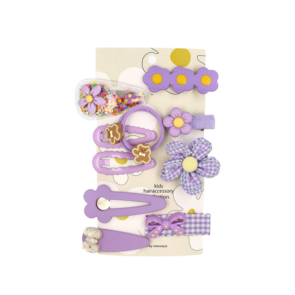 キッズアクセサリー フラワー うさぎ クマ リボン さくらんぼ ハート もこもこ 11個セット ミニ ヘアクリップ ヘアポニー スリーピン