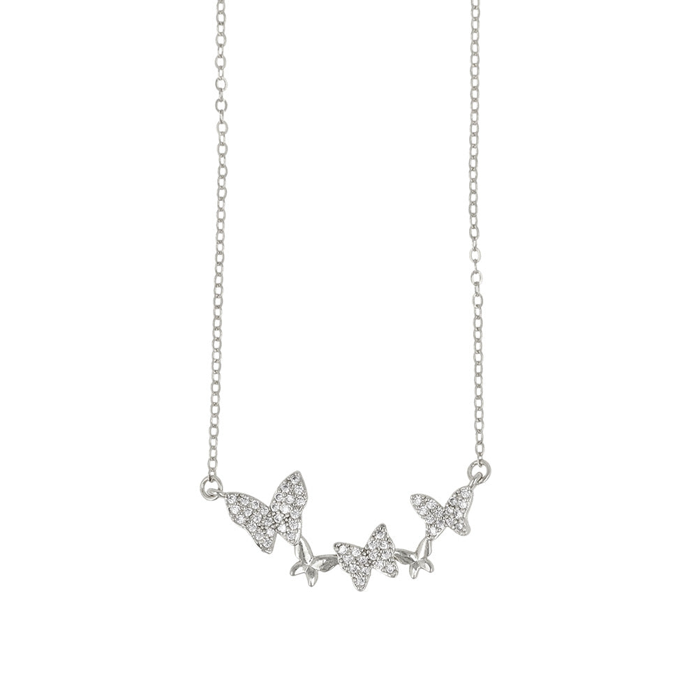 ネックレス ニッケルフリー メタル キュービックジルコニア 蝶 ストーン チェーン ショートネックレス