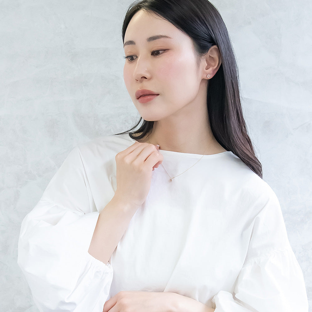 ネックレス ニッケルフリー rose cut キュービックジルコニア メタル パール フレーム サークル 超極細 チェーン プチネックレス