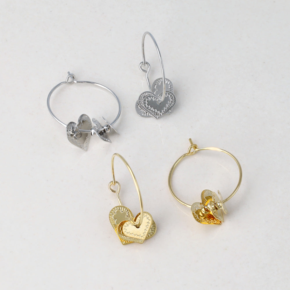 ピアス ニッケルフリー メタル プレート ハート フープピアス