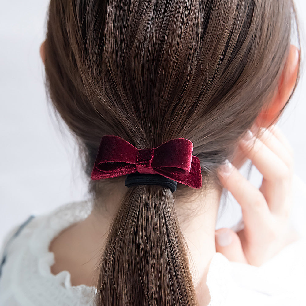 ヘアゴム ベロア 立体 リボン カラー