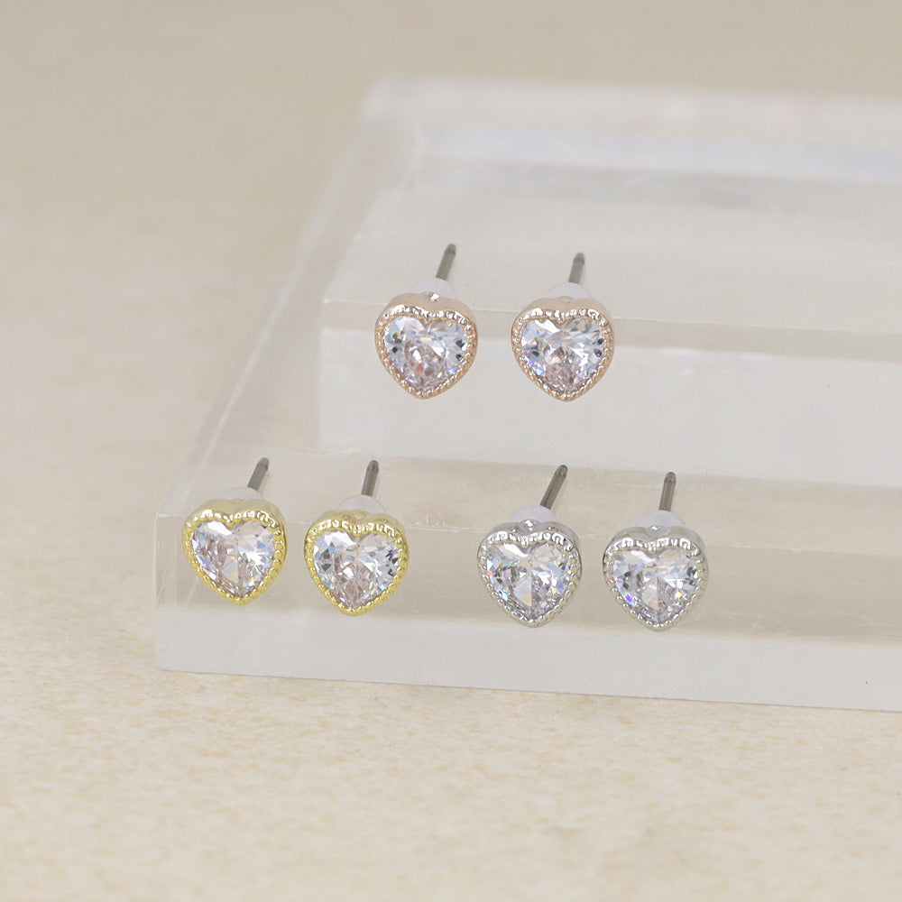 e.m】イー•エム ハート&キュービックジルコニアピアス 片耳用×2点