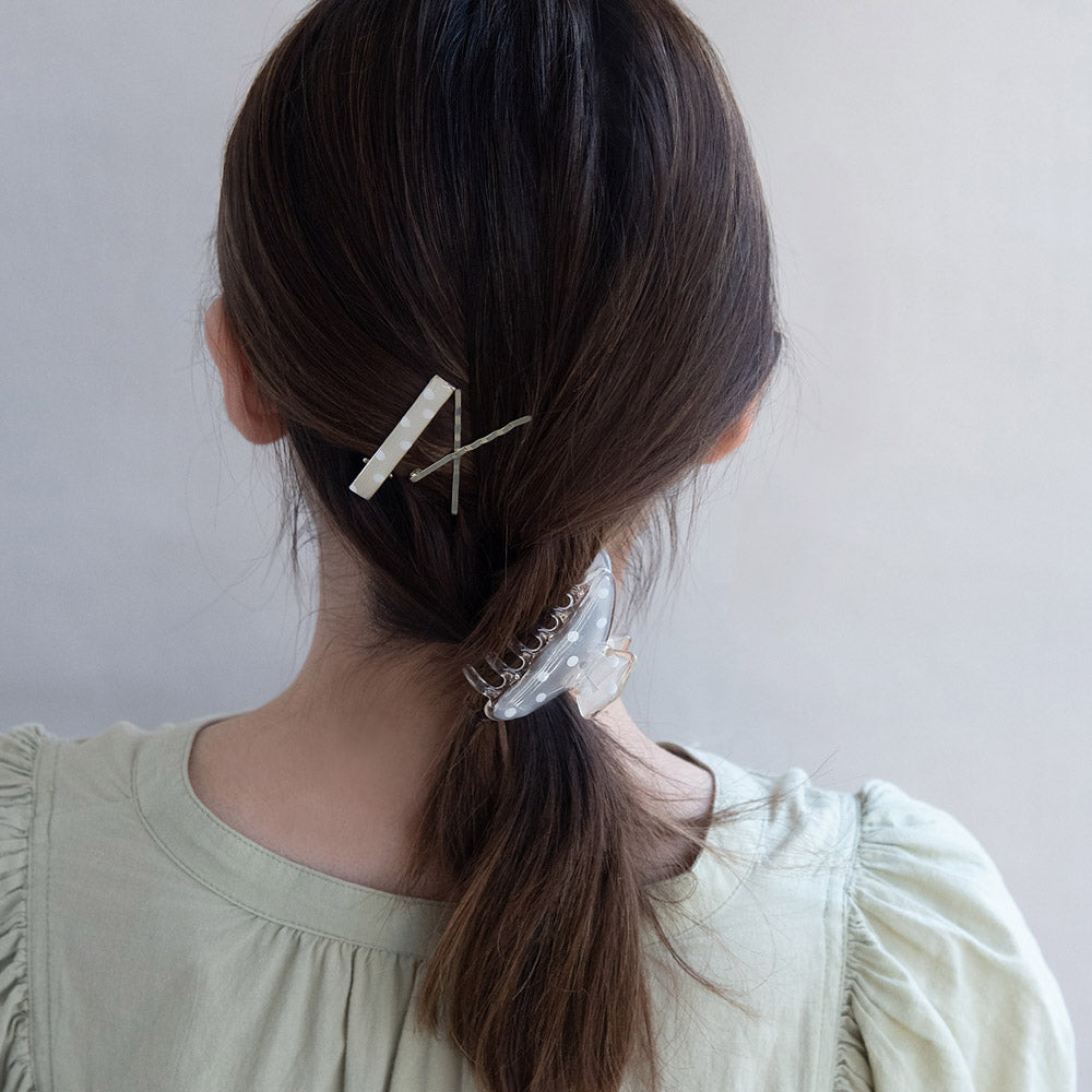 ヘアクリップ クリア ドット 柄 メタル アメピン バンスクリップ クリップ 4個セット
