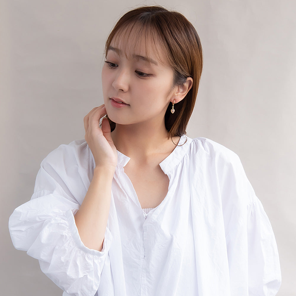 イヤリング メタル ミニ ハート マーブル カラー ラメ フープ風 ネジバネ式イヤリング