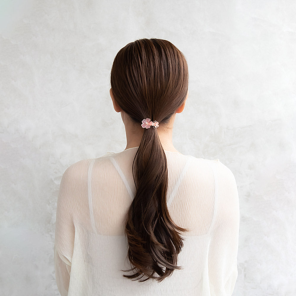 ヘアカフ ニッケルフリー メタル ダブル 桜 ワイヤーフラワー パール ヘアポニー ポニーフック
