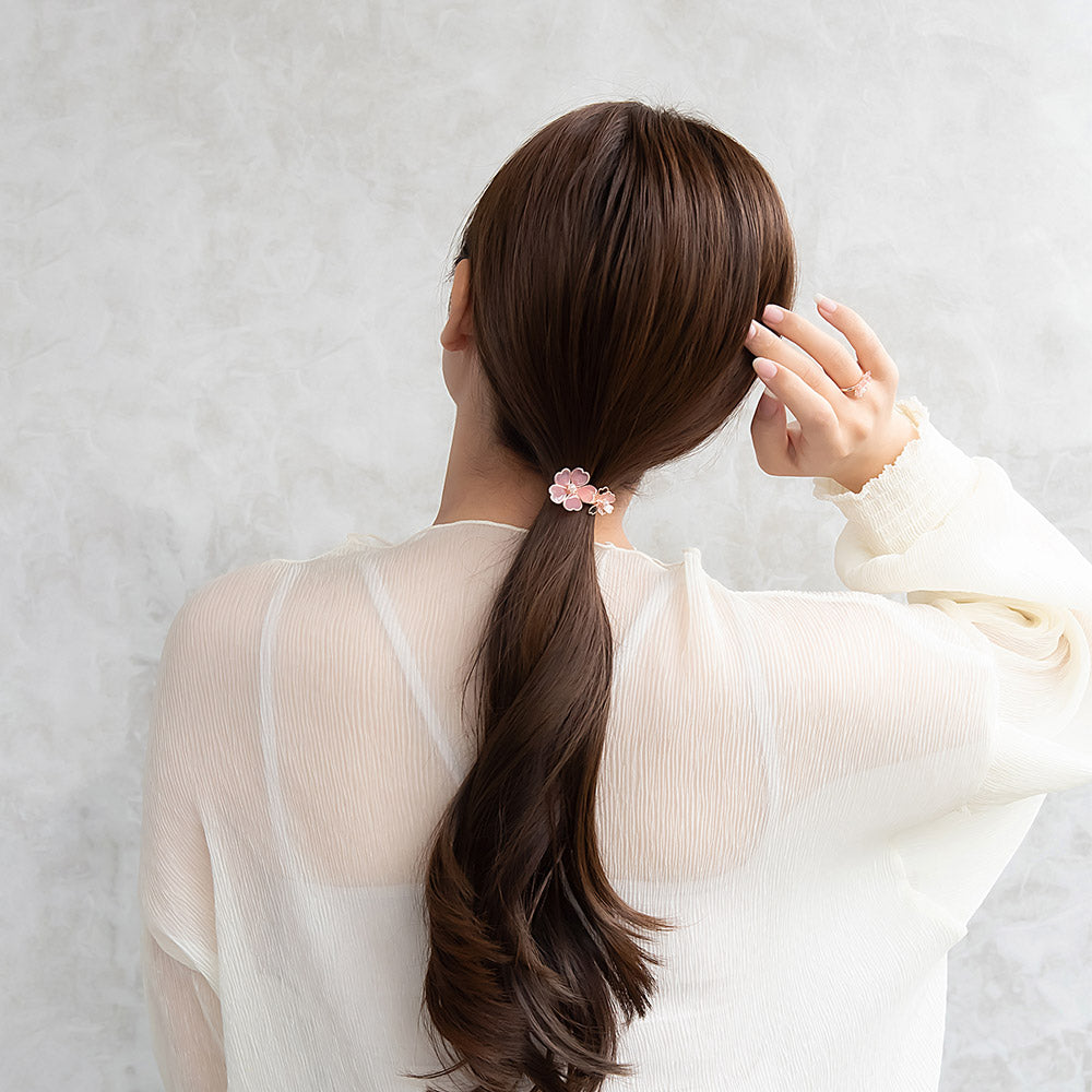 ヘアカフ ニッケルフリー メタル ダブル 桜 ワイヤーフラワー パール ヘアポニー ポニーフック