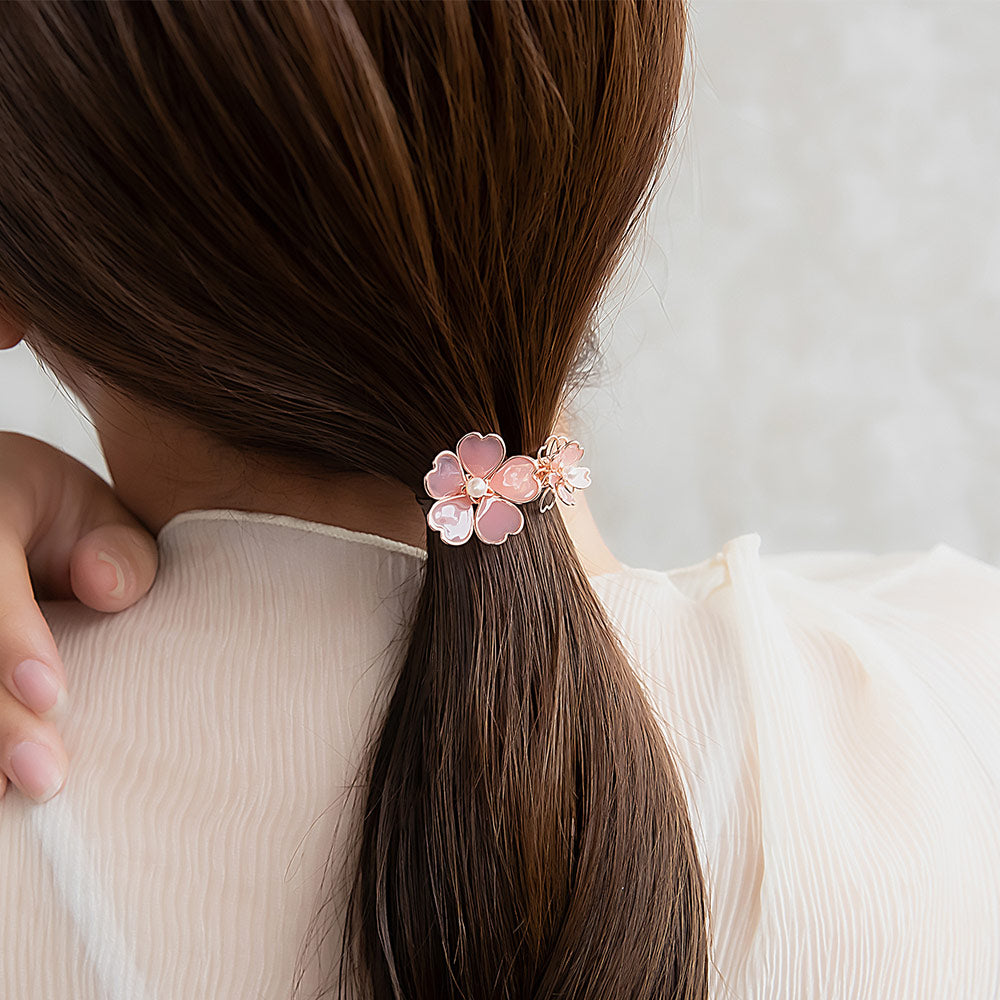 ヘアカフ ニッケルフリー メタル ダブル 桜 ワイヤーフラワー パール ヘアポニー ポニーフック
