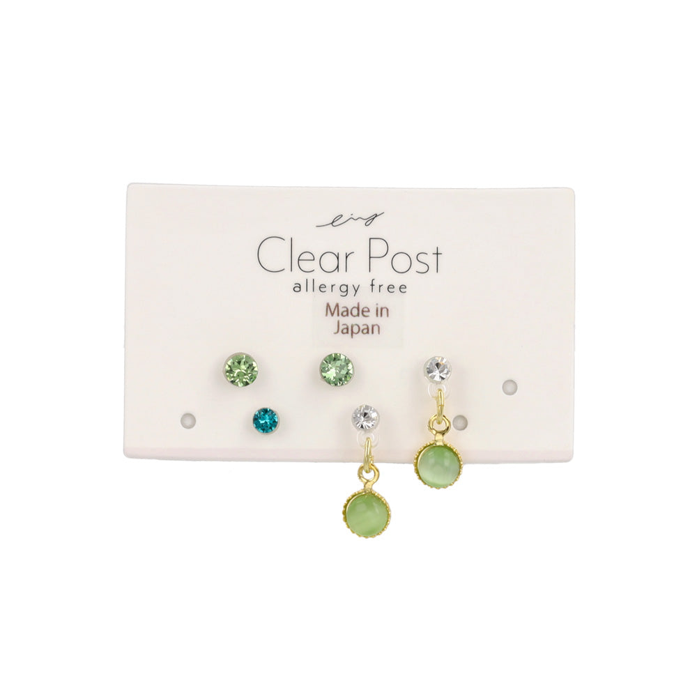 樹脂ピアス 合成キャッツアイ カラー ストーン 5個セット スタッドピアス