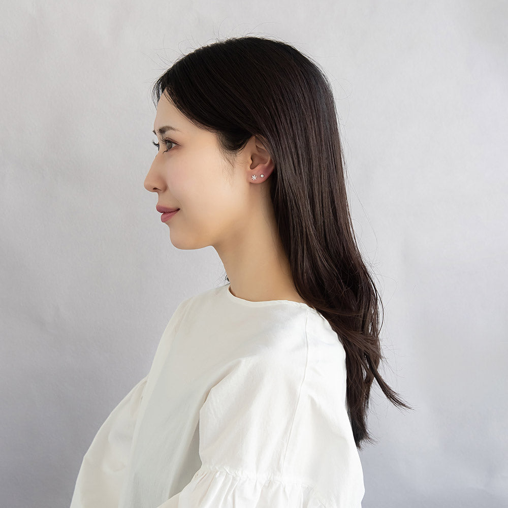 樹脂ピアス ニッケルフリー シマエナガ 鳥 小枝 雪の結晶 ストーン 4個セット スタッドピアス