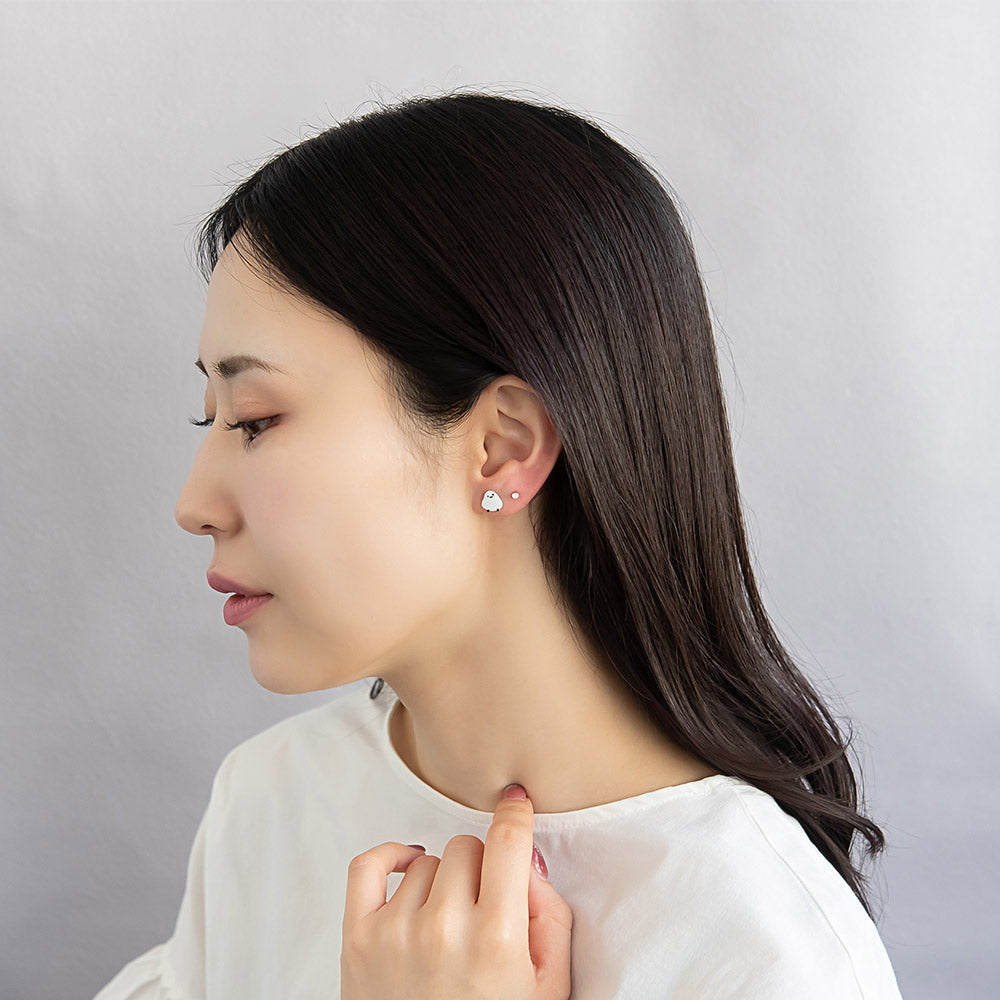 樹脂ピアス ニッケルフリー シマエナガ 鳥 雪の結晶 ストーン 5個セット スタッドピアス