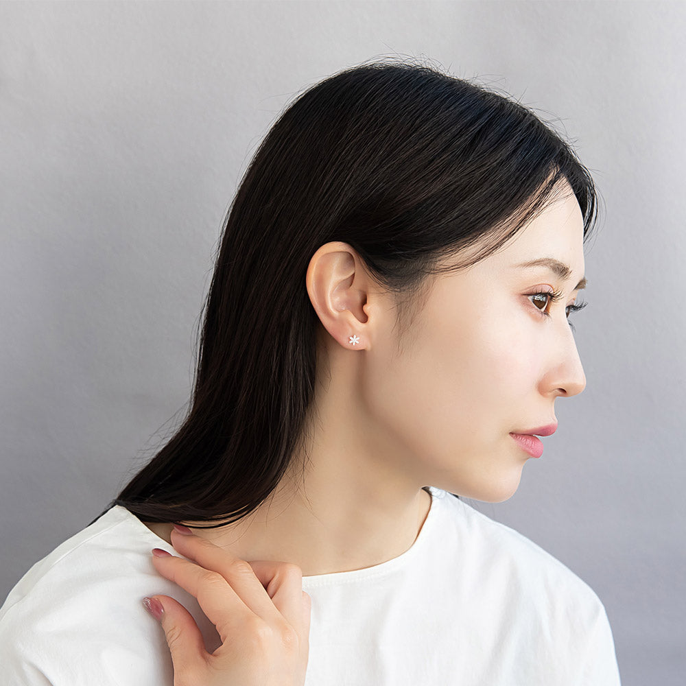 樹脂ピアス ニッケルフリー シマエナガ 鳥 雪の結晶 ストーン 5個セット スタッドピアス