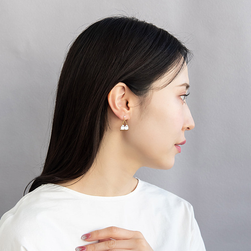 樹脂ピアス ニッケルフリー シマエナガ 鳥 小枝 雪の結晶 ストーン チェーン 5個セット スタッドピアス ドロップピアス