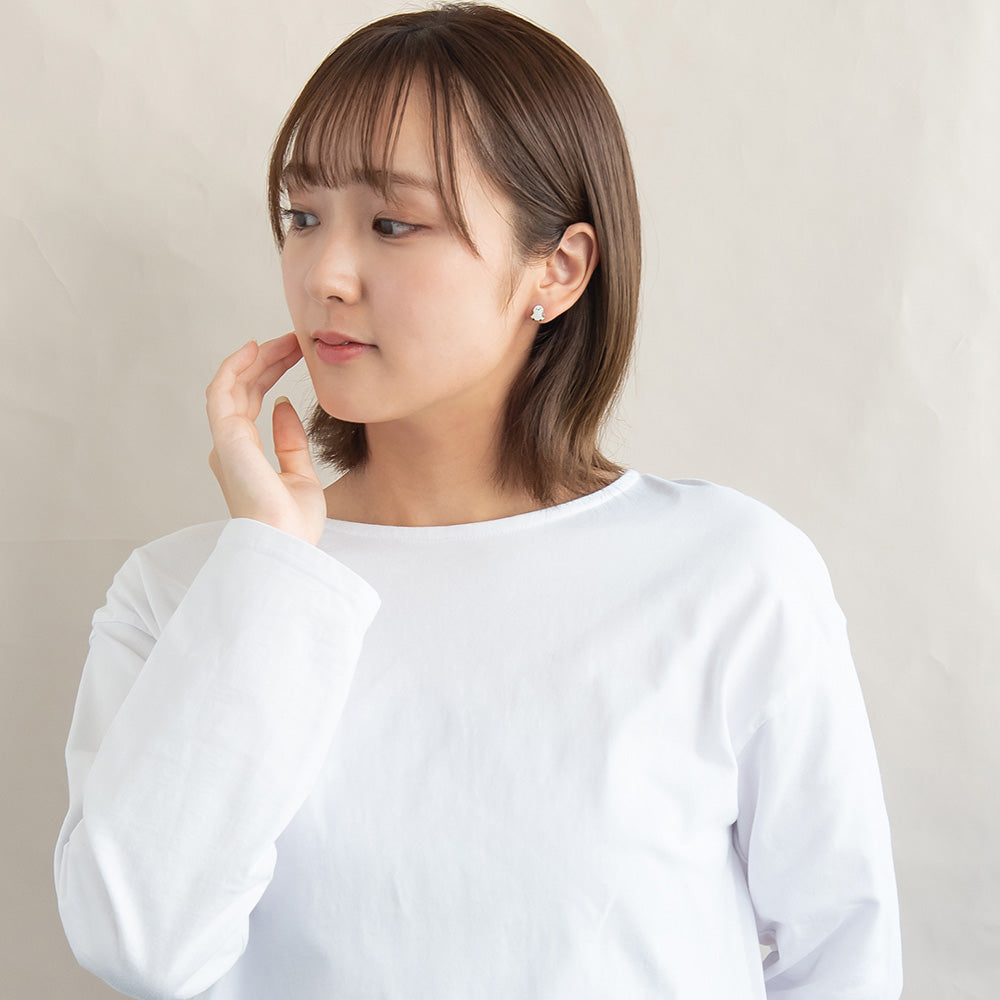 樹脂ピアス ニッケルフリー シマエナガ フラワー ストーン パール 4個セット スタッドピアス