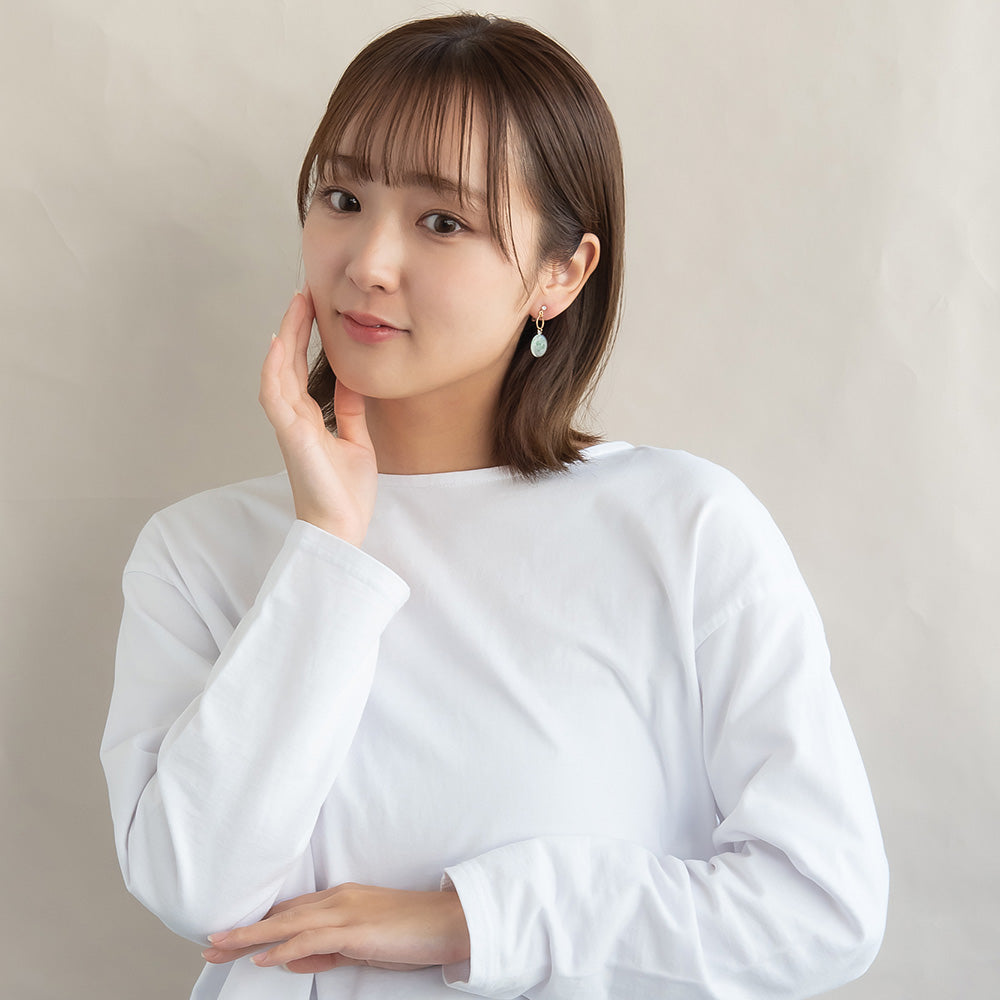 ノンホールピアス ニッケルフリー クローバー サークル ストーン イヤリング 樹脂タイプ