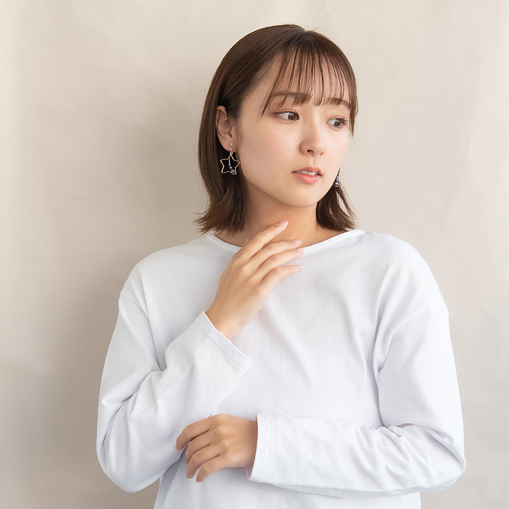 ノンホールピアス ニッケルフリー 宇宙モチーフ スターフレーム 惑星パール イヤリング 樹脂タイプ