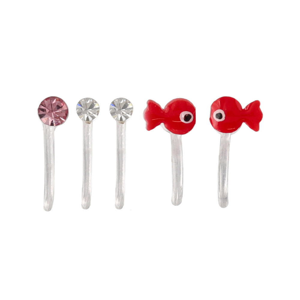 ノンホールピアス ニッケルフリー ミニ 金魚 カラー ストーン 5個セット イヤリング 樹脂タイプ