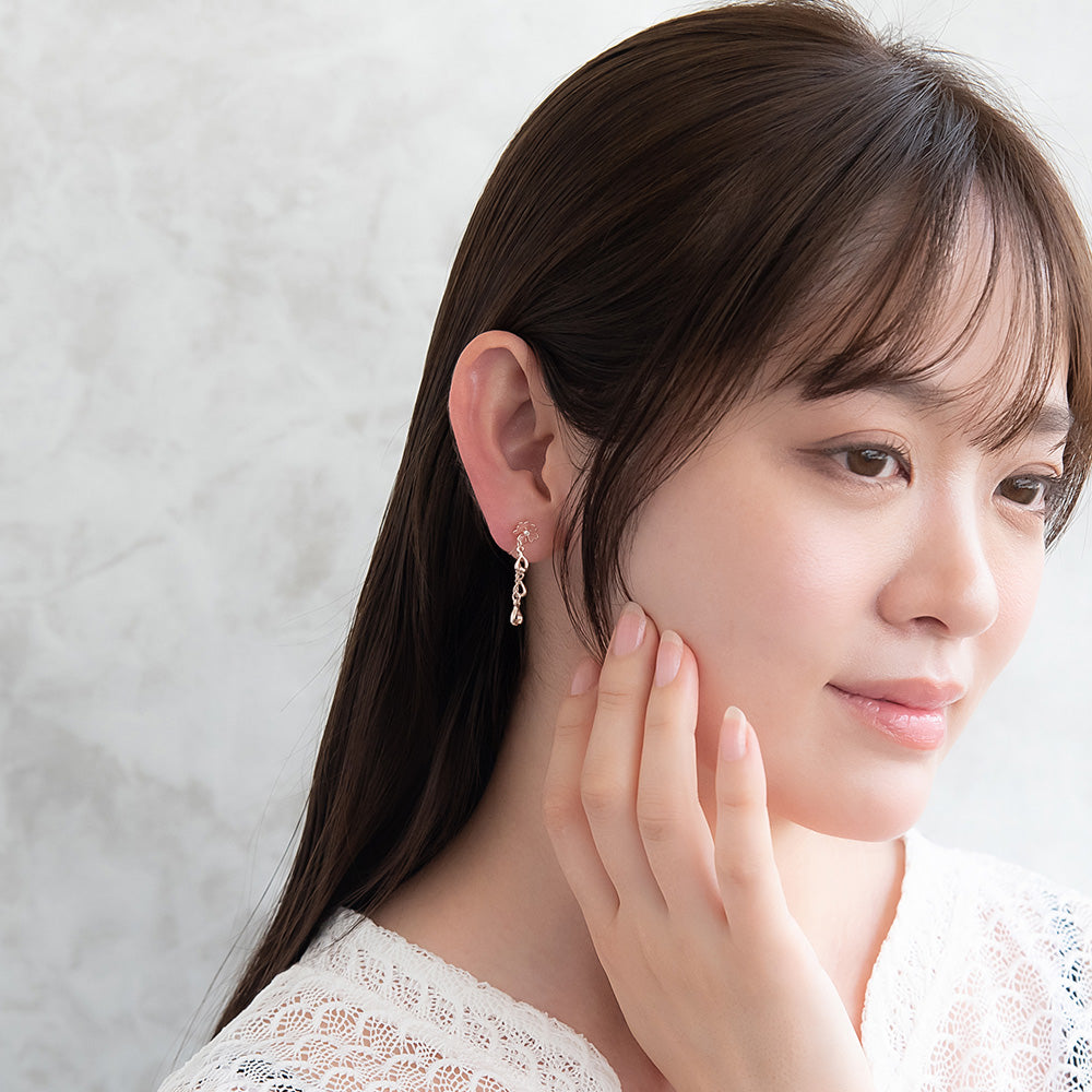 ノンホールピアス ニッケルフリー メタル ストーン ミニ 桜 イヤリング 樹脂タイプ