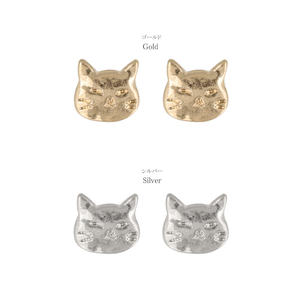 ピアス ニッケルフリー メタル 猫 ネコ フェイス チタンポスト スタッドピアス